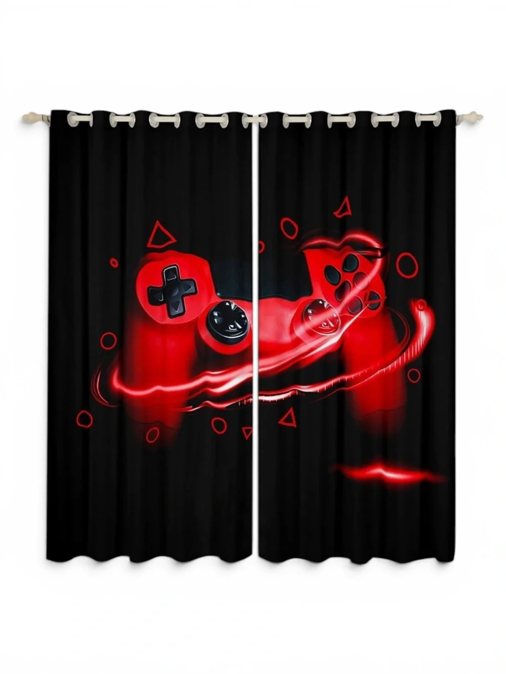 Black & Red Gaming Controller Room Darkening Curtains - Set of 2 Panels 42x84